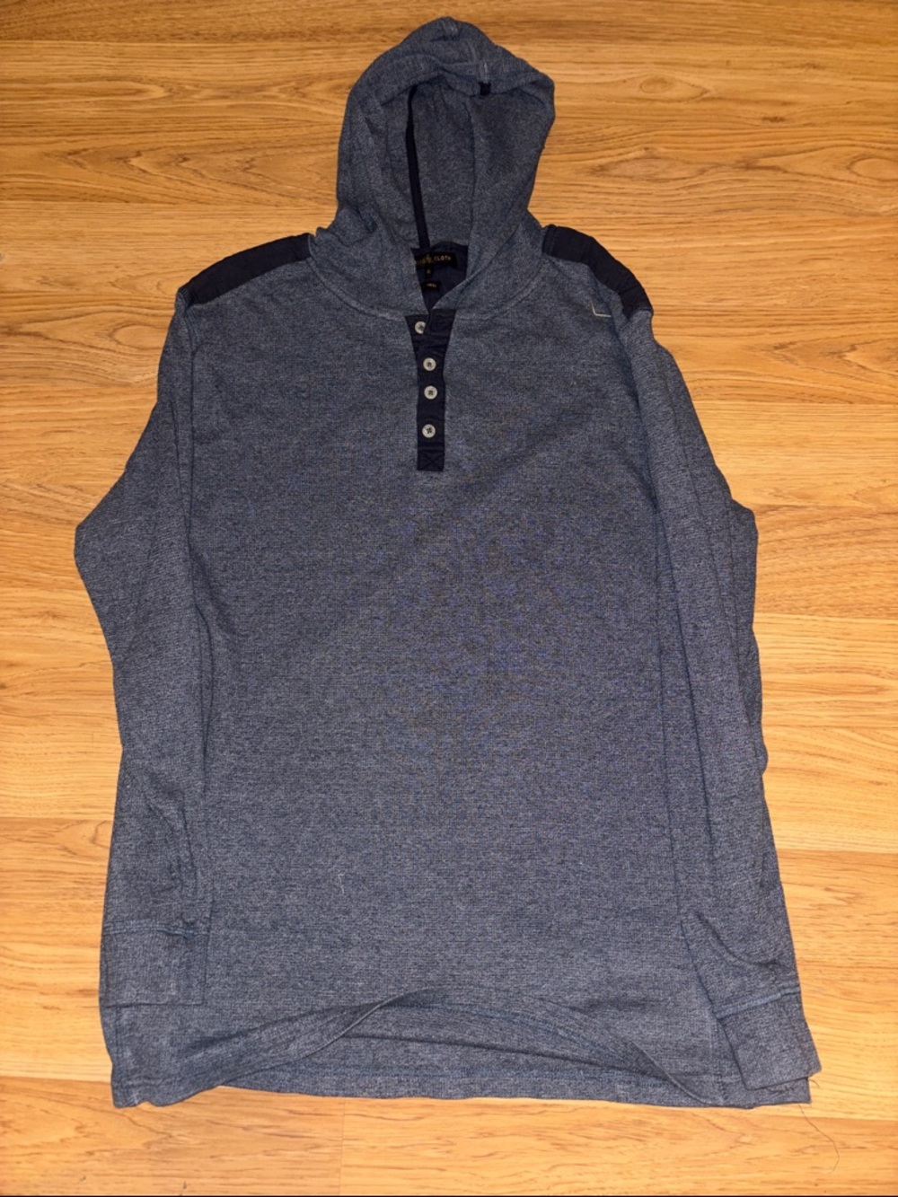 Thread & Cloth Men’s Blue Pullover Hoodie 

Button Neck Lightweight Knit